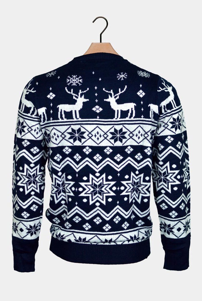 Blau Damen Weihnachtspullover mit Nordische Sternen und Rentieren