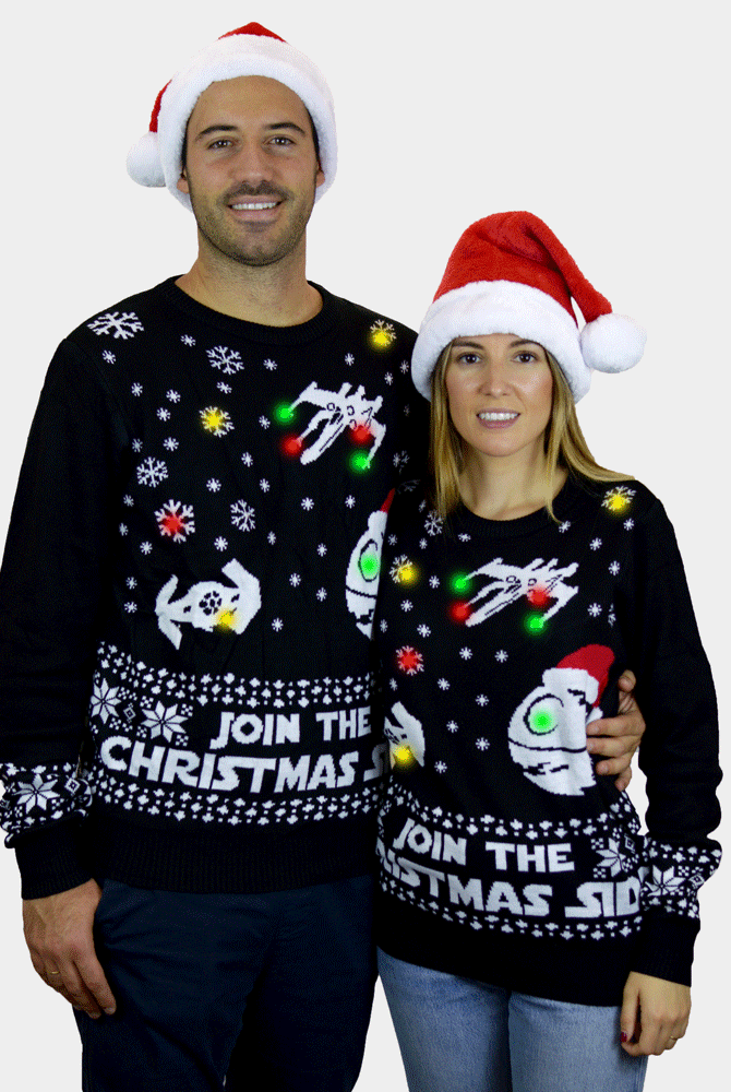 Damen und Herren Weihnachtspullover mit LED – Join the Christmas Side