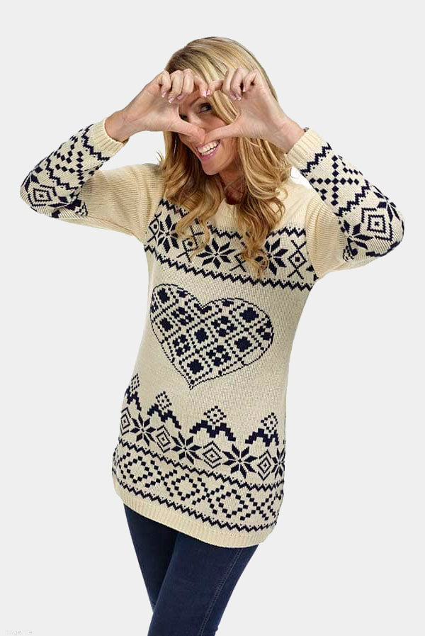 Damen Weihnachtskleid Beige mit Herz