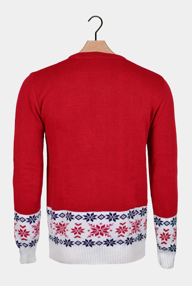 Damen Weihnachtspullover Rot mit Rentier Schnee