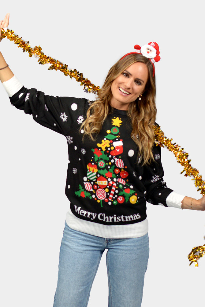 Damen Weihnachtspullover Schwarz "Merry Christmas"