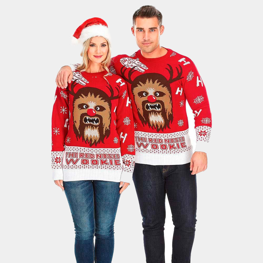 Damen Weihnachtspullover Rot Wookiee Paar