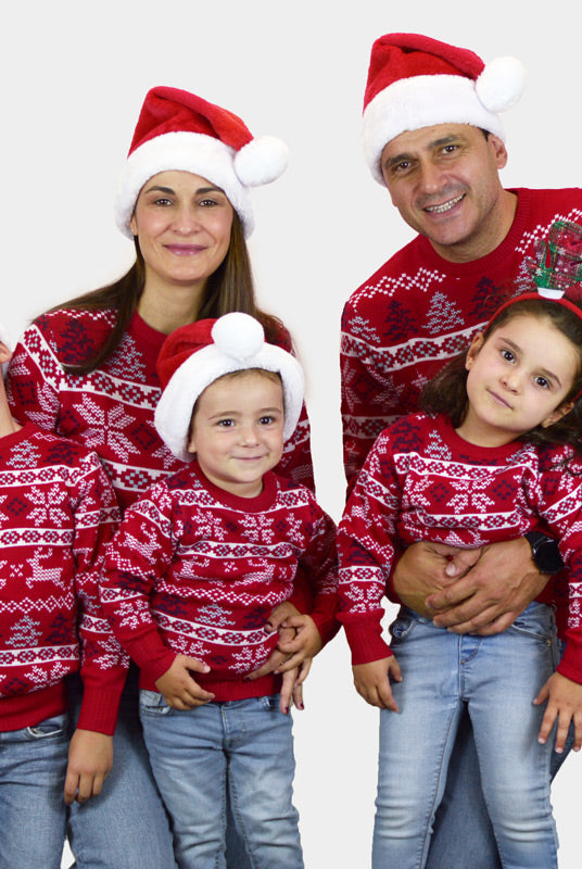 Familien Kinder Weihnachtspullover Klassischer Rot mit Polarsternen
