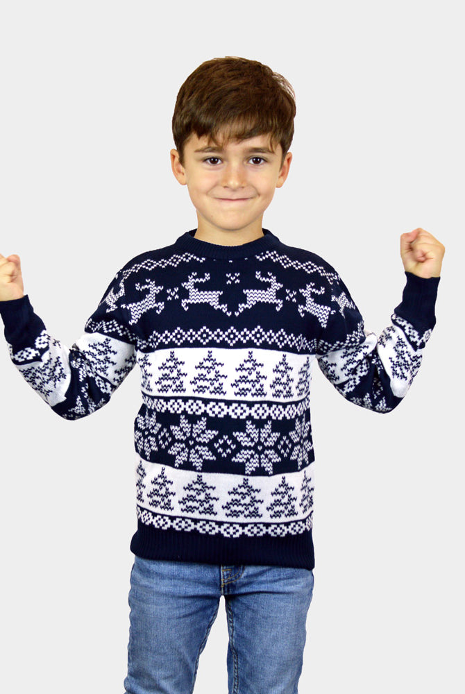 Familien Weihnachtspullover Blau Nordpol Kinder