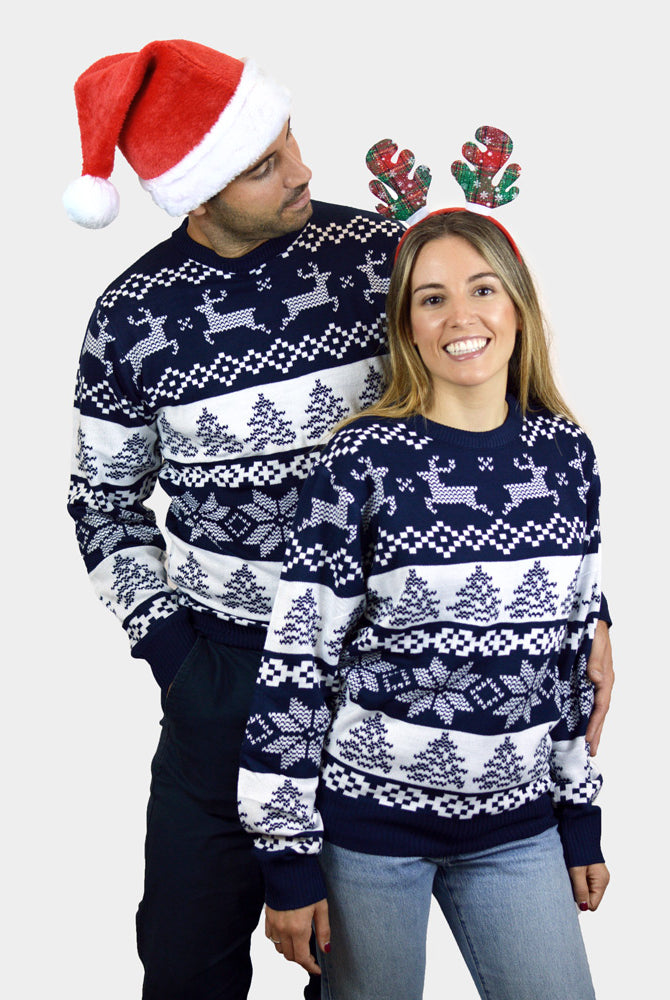 Familien Weihnachtspullover Blau Nordpol Paar