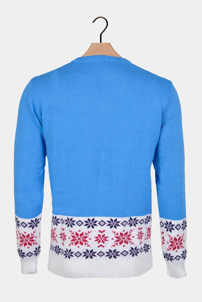 Familien Weihnachtspullover Blau mit Rentier Schnee
