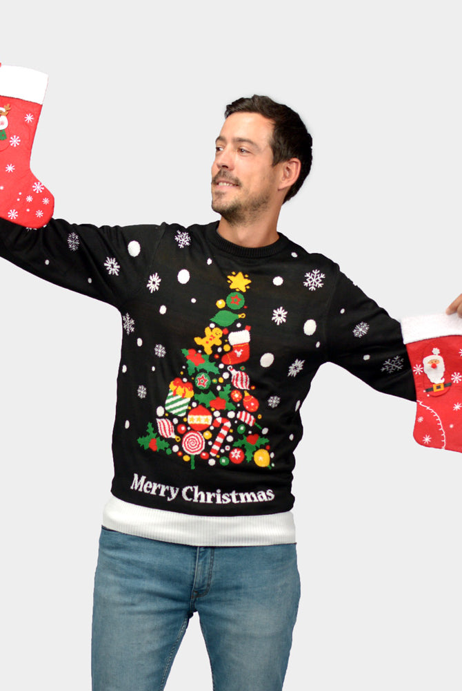 Familien Weihnachtspullover Schwarz "Merry Christmas" Herren