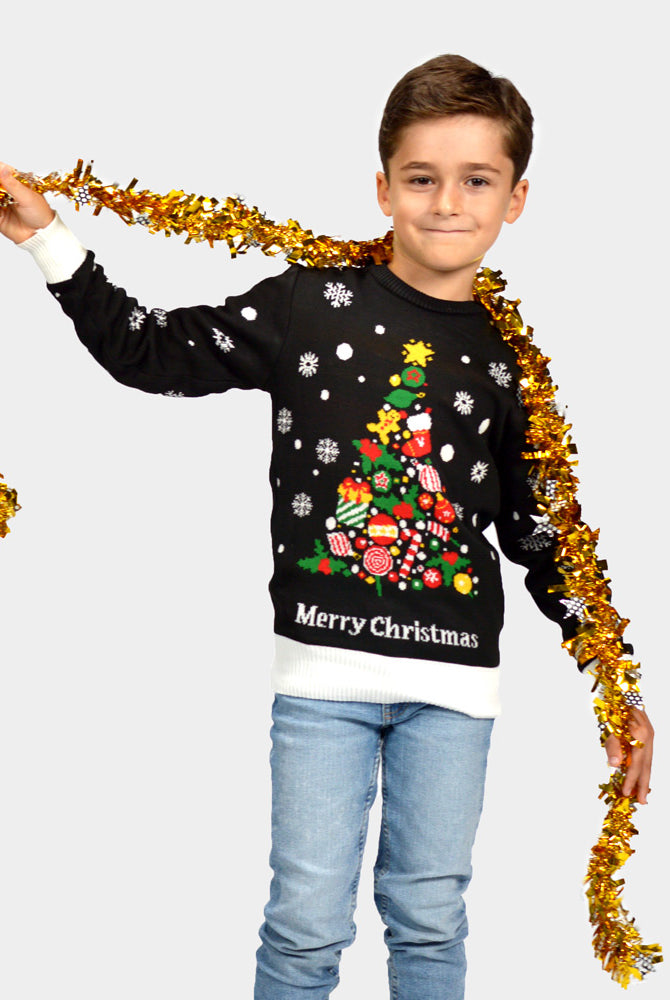 Familien Weihnachtspullover Schwarz "Merry Christmas" Kinder
