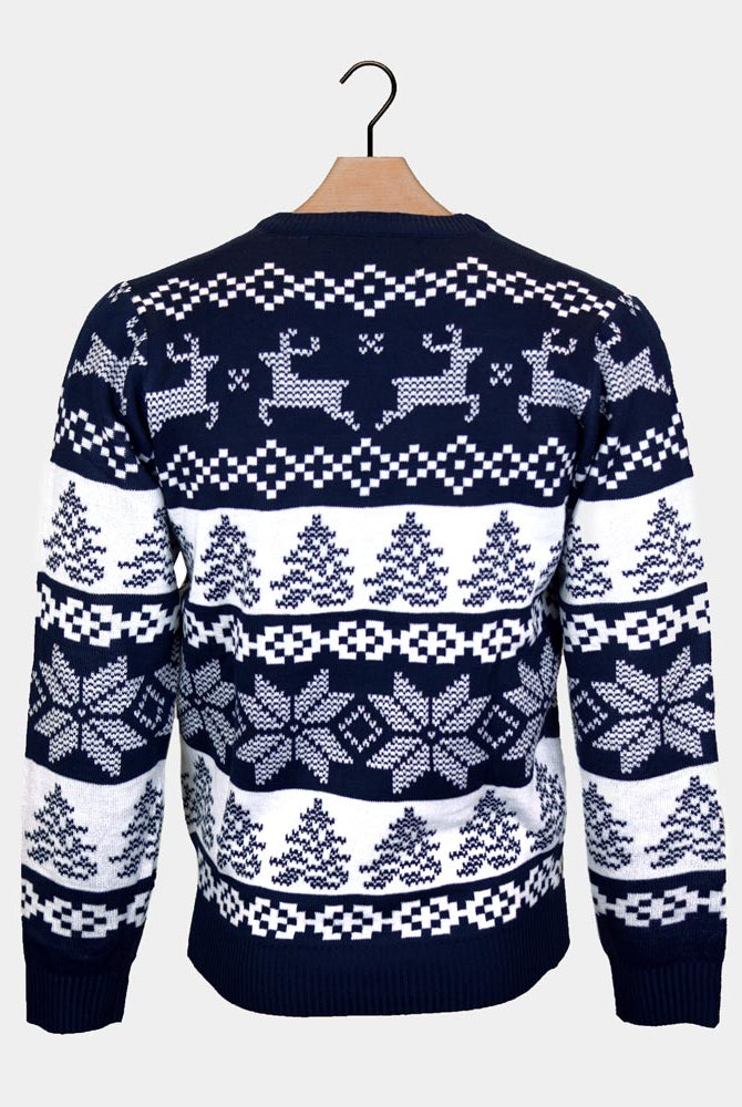 Herren Blau Nordpol Weihnachtspullover