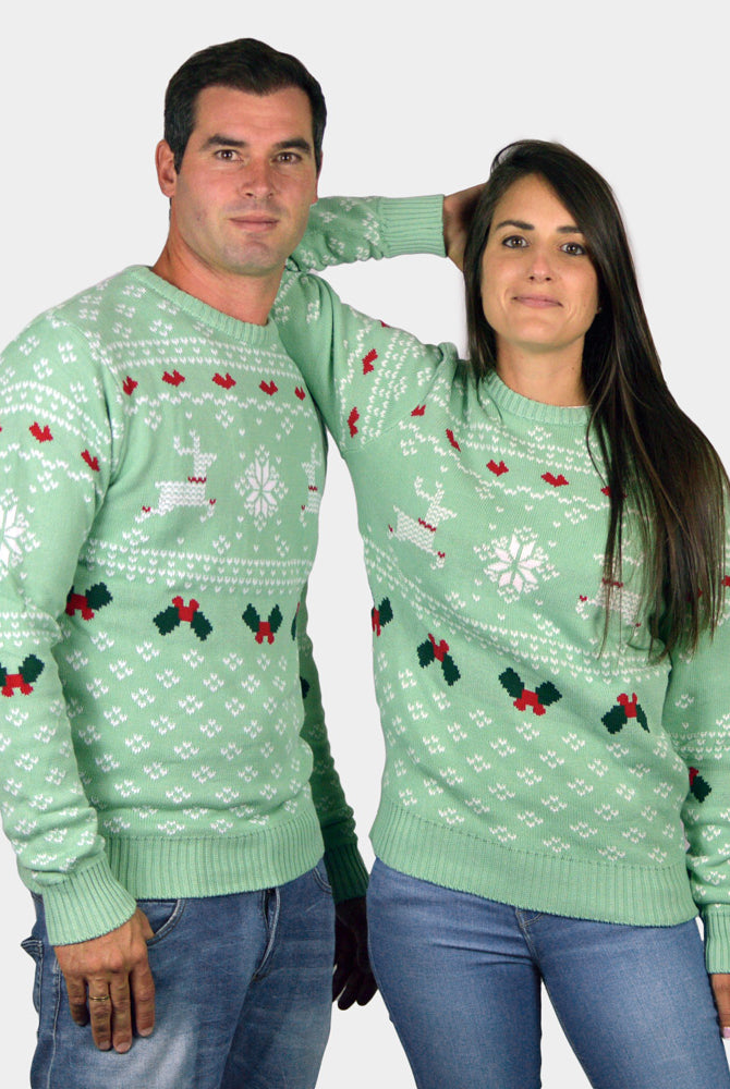 Herren Weihnachtspullover Grün "Sweet Christmas" Paar