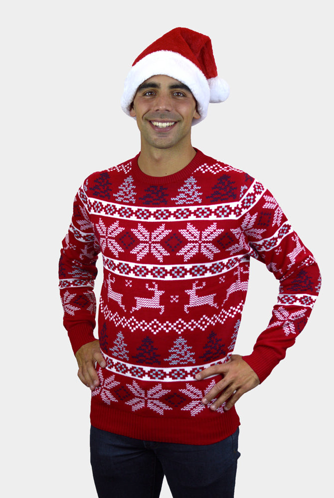 Herren Weihnachtspullover Klassischer Rot mit Polarsternen