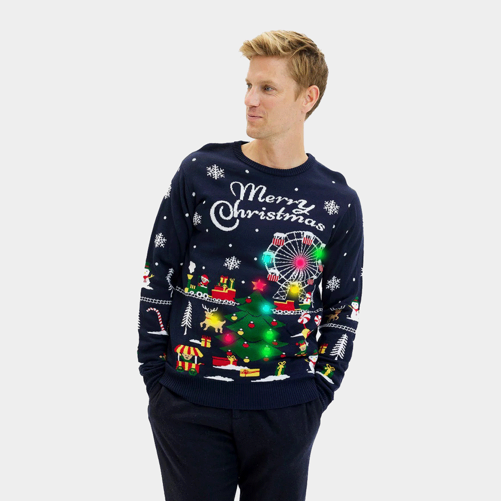 Weihnachtspullover Herren mit LED Weihnachtsmarkt