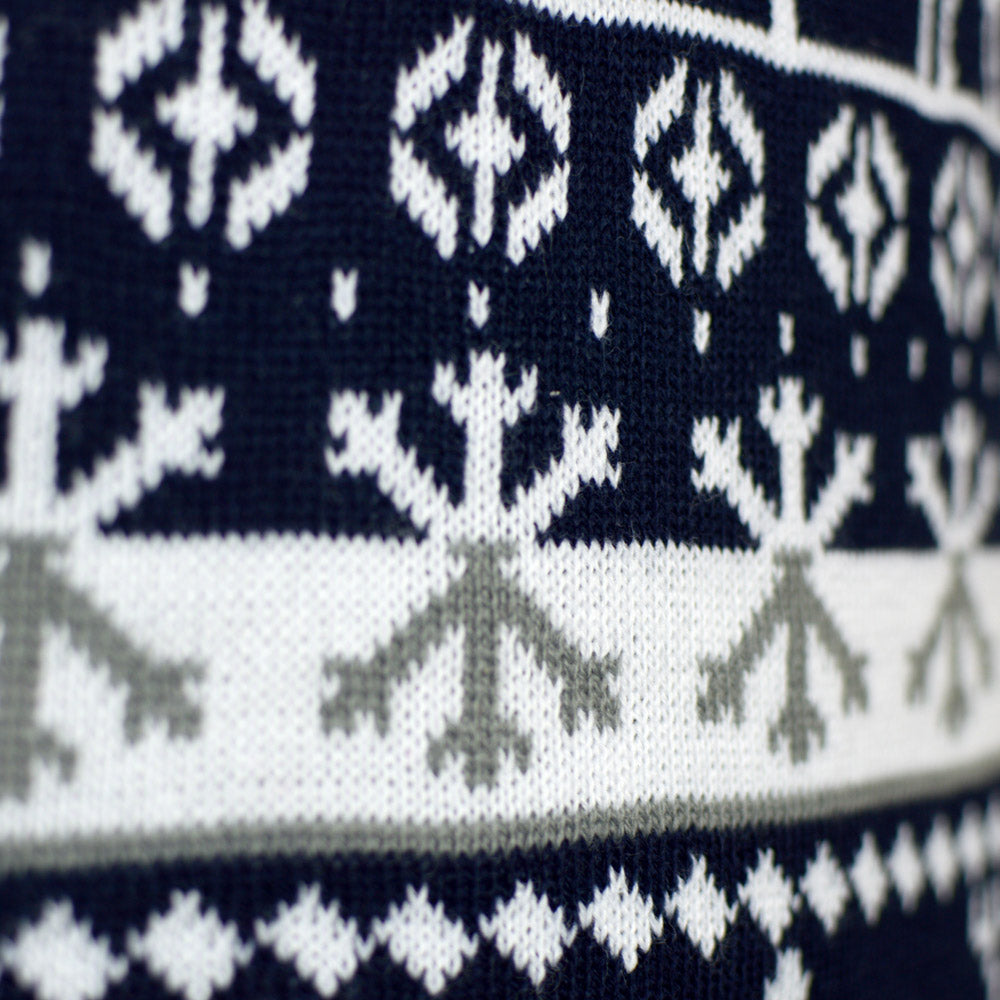 Herren Weihnachtspullover Blau Rentieren und Weihnachtsbäumen