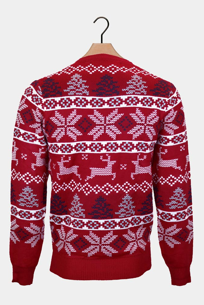 Herren Weihnachtspullover Rot mit Polarsternen Klassischer
