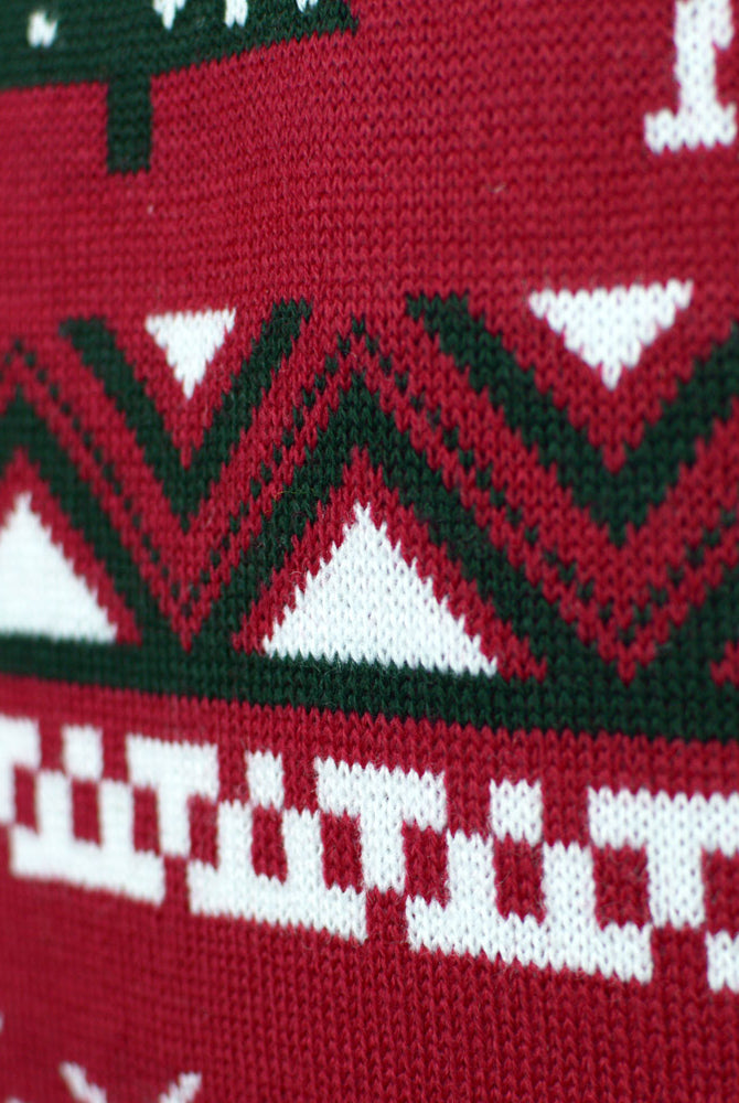 Herren Weihnachtspullover Rot mit Rentieren Weihnachtsbäumen