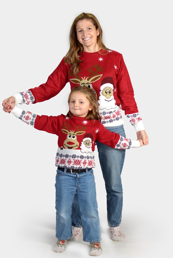 Herren Weihnachtspullover mit Weihnachtsmann und Rentier Rudolph Familien