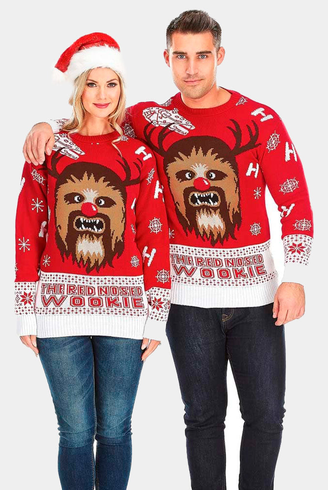 Herren Weihnachtspullover Rot Wookiee-paar