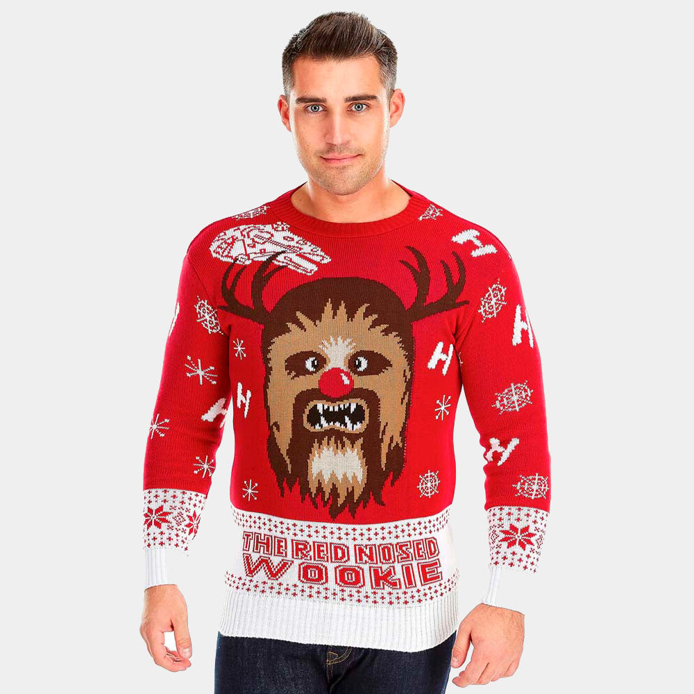 Herren Weihnachtspullover Rot Wookiee
