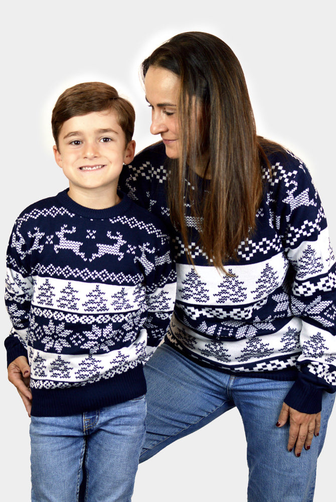 Kinder Weihnachtspullover Blau "Nordpol" Familien