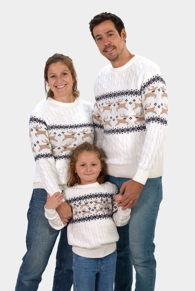 Kinder Weihnachtspullover Elegant Weiß "Alaska" Familien