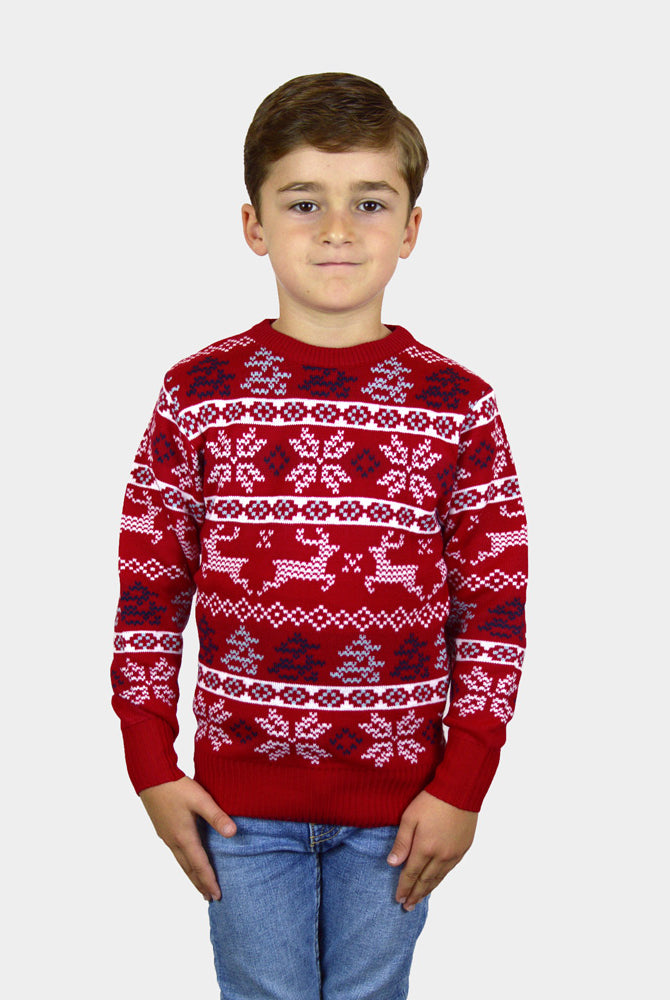 Kinder Weihnachtspullover Klassischer Rot mit Polarsternen