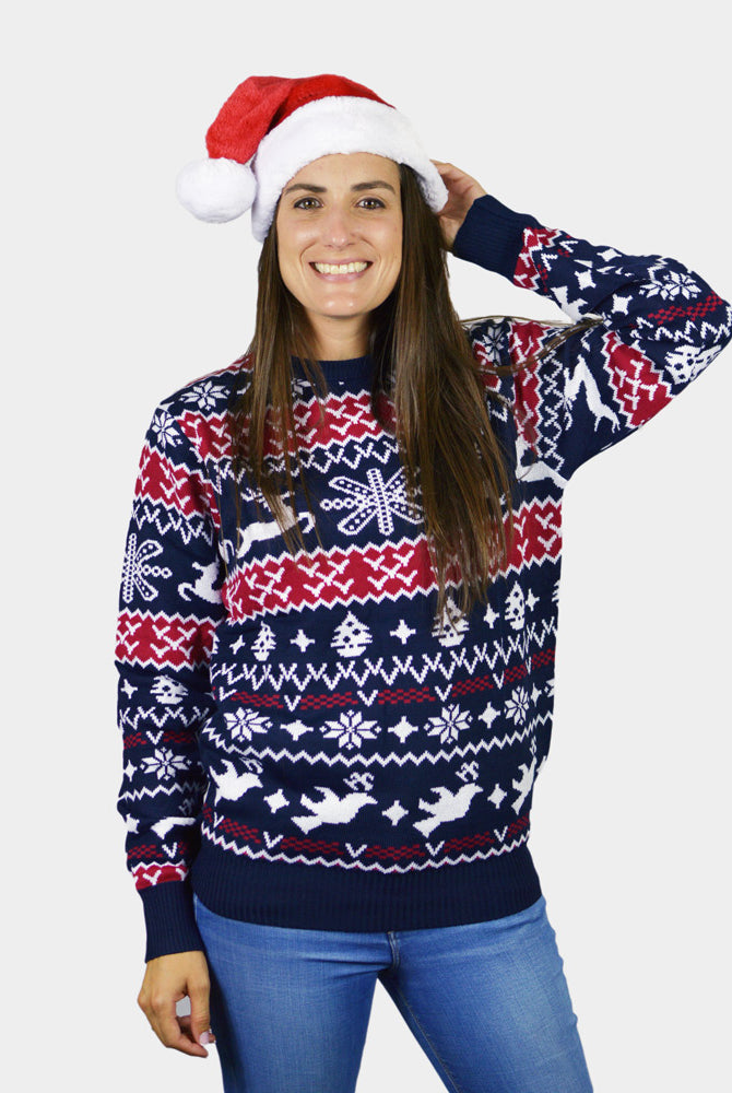 Kinder Weihnachtspullover mit Rentieren und Weihnachtsmotiven Damen