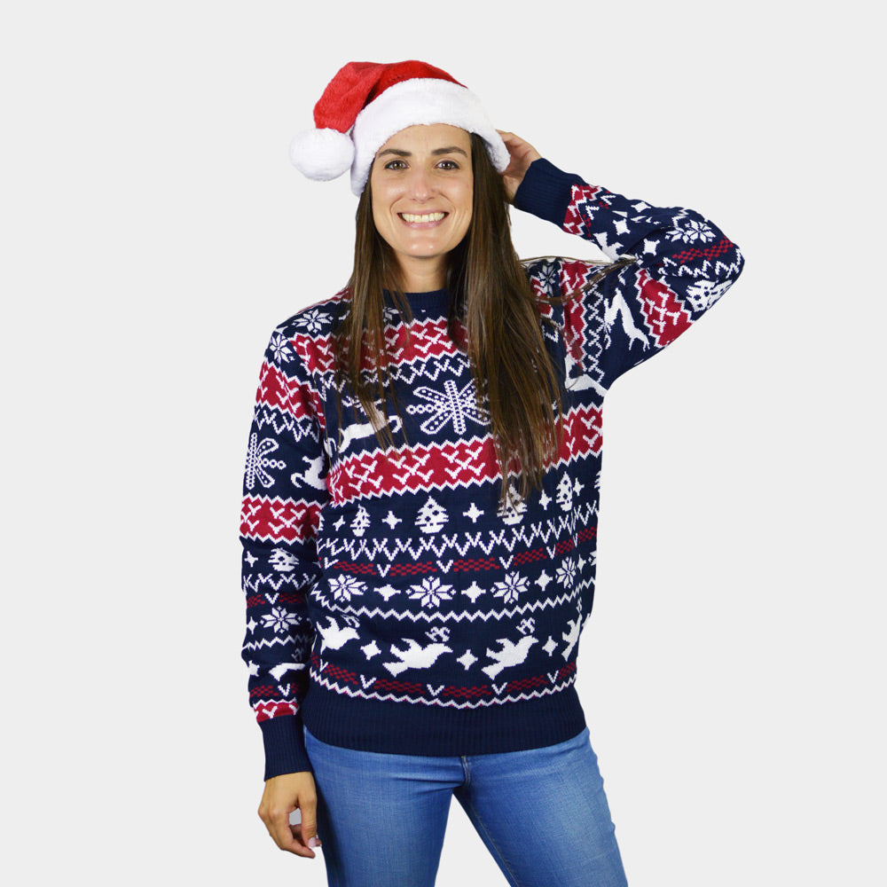 Kinder Weihnachtspullover mit Rentieren und Weihnachtsmotiven Damen