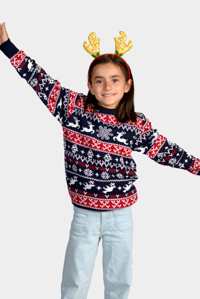 Kinder Weihnachtspullover mit Rentieren und Weihnachtsmotiven