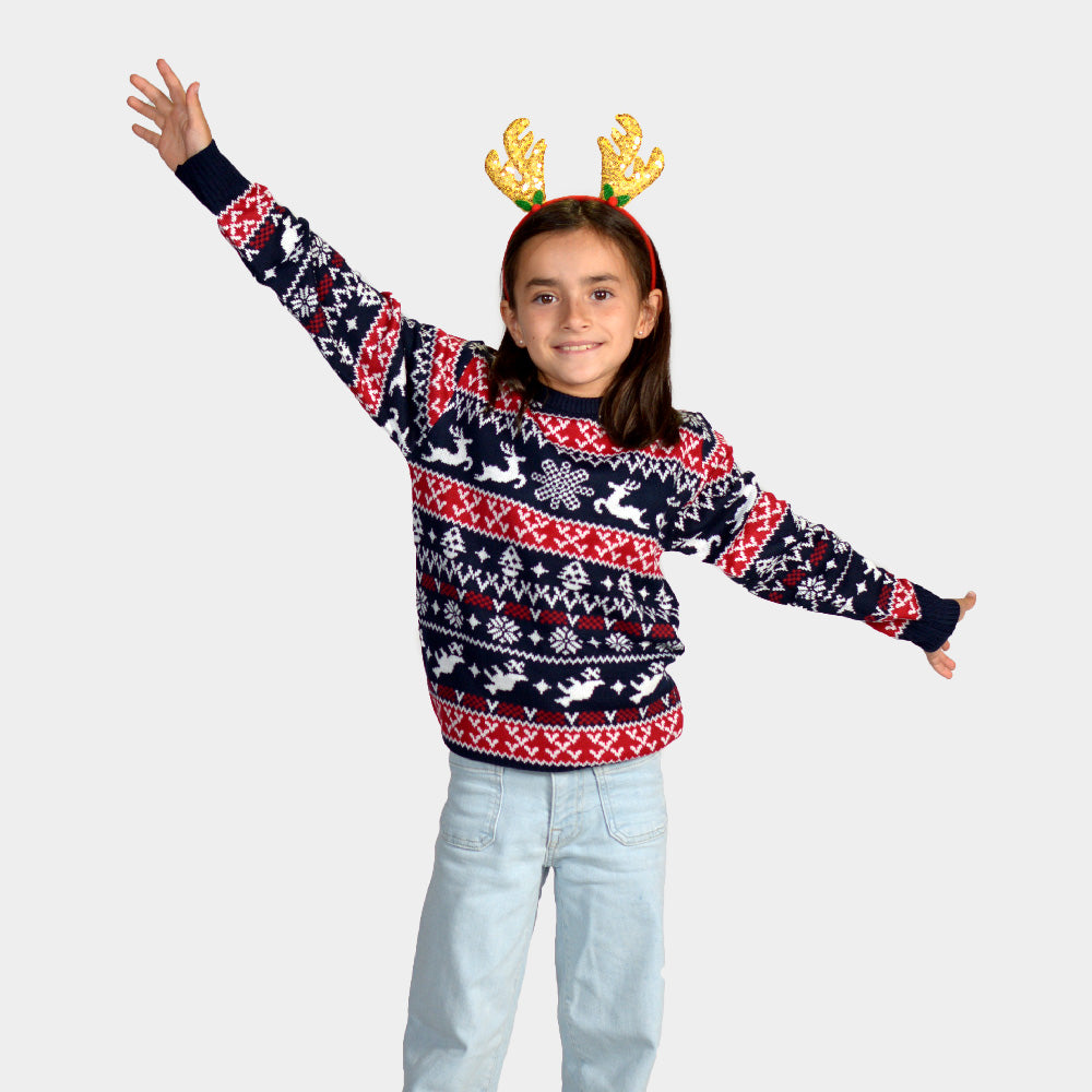 Kinder Weihnachtspullover mit Rentieren und Weihnachtsmotiven