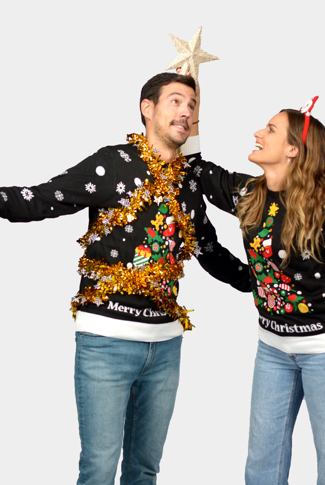 Kinder Weihnachtspullover Schwarz "Merry Christmas" Damen Herren