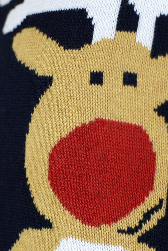 Damen Weihnachtspullover Blau mit Weihnachtsmann Rudolf