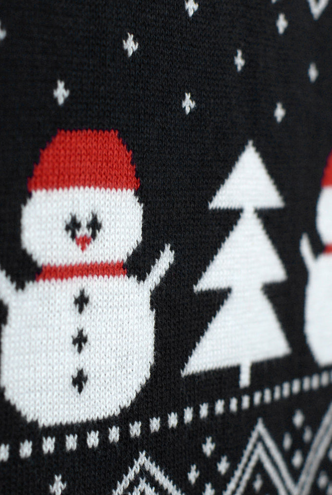 Schwarz Herren Weihnachtspullover mit Bäumen, Schneemännern und Weihnachtsmann