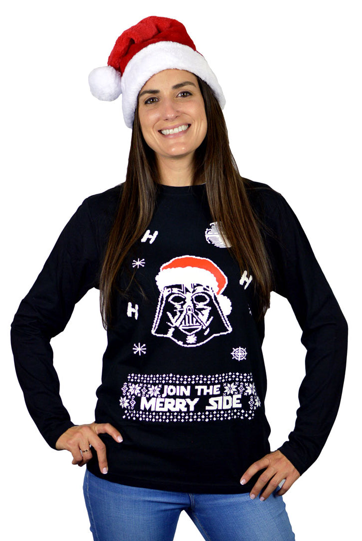 Weihnachts langarm T-shirt in Schwarz für Damen Join the Merry Side