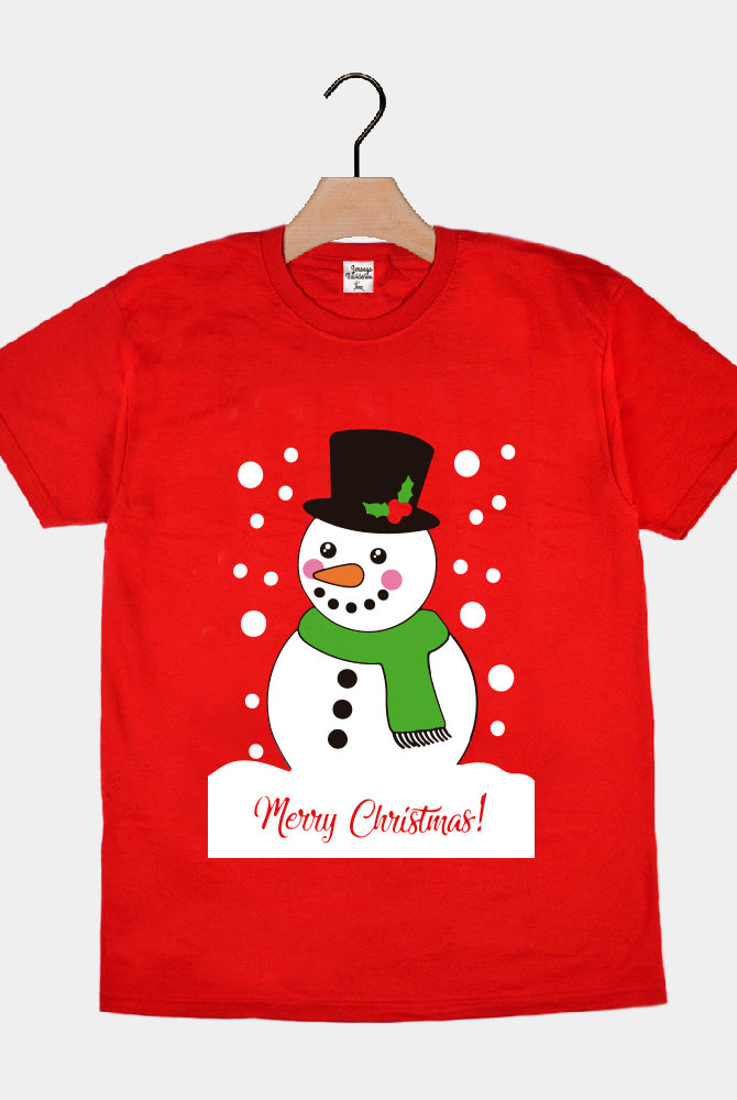 Weihnachts T-shirt in Rot für Damen und Herren mit Schneemann
