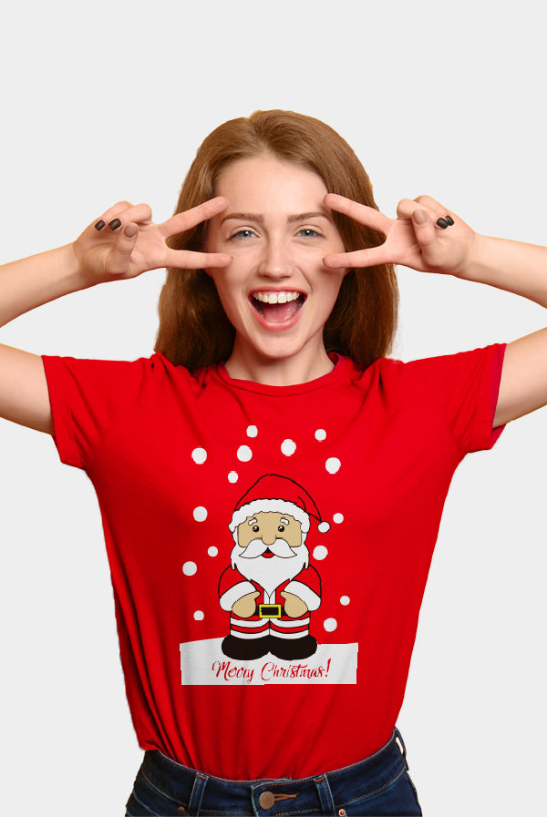 Weihnachts T-shirt in Rot für Damen mit Weihnachtsmann