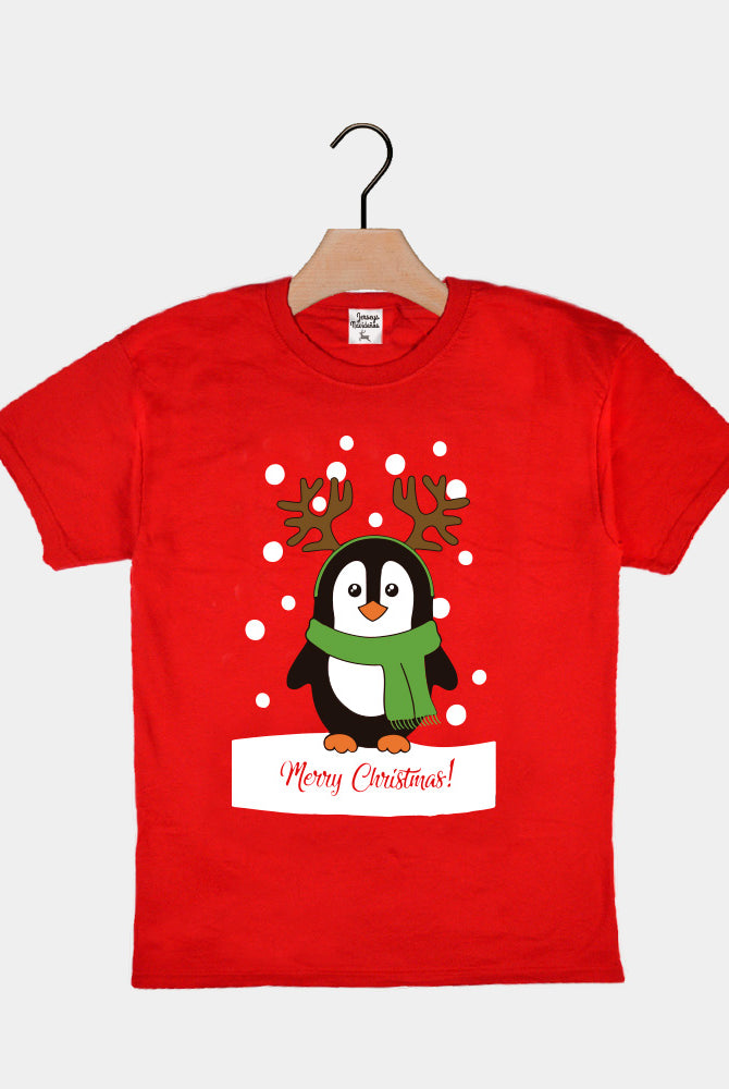 Weihnachts T-shirt in Rot für Kinder mit Pinguinen