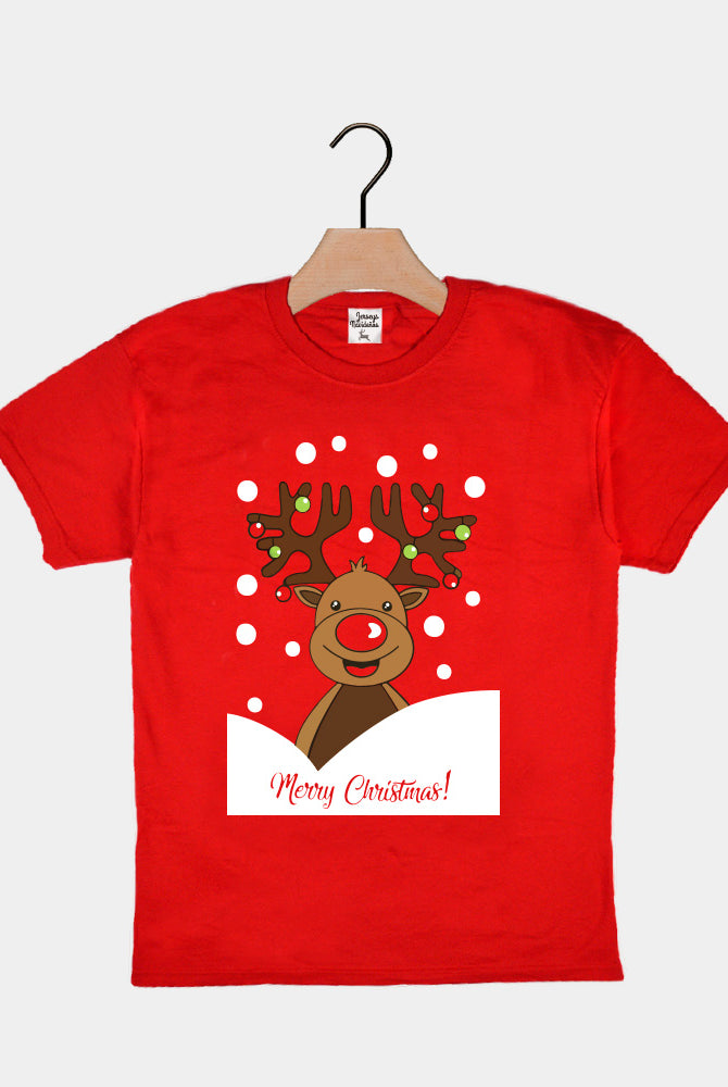 Weihnachts T-shirt in Rot für Kinder mit Rentier Rudolph