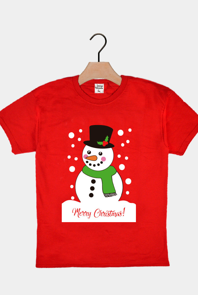 Weihnachts T-shirt in Rot für Kinder mit Schneemann