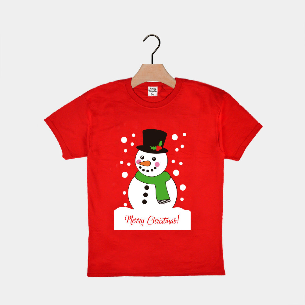 Weihnachts T-shirt in Rot für Kinder mit Schneemann