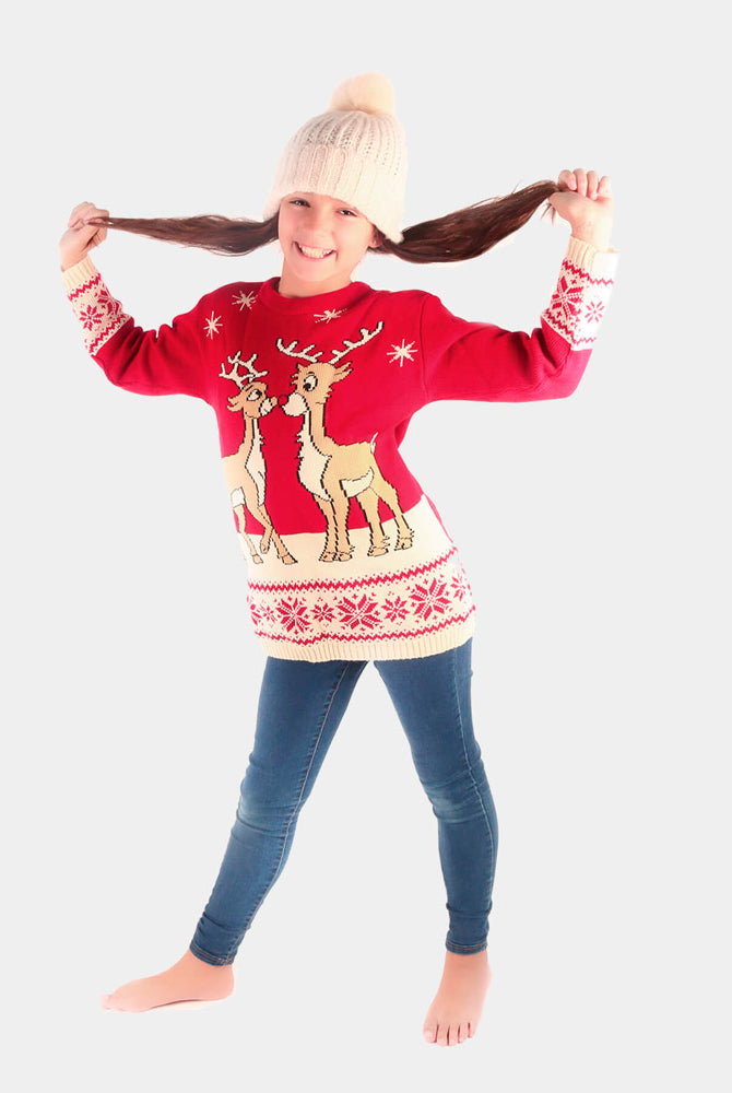 Weihnachtskleid Kinder Rot mit Baby-Rentier