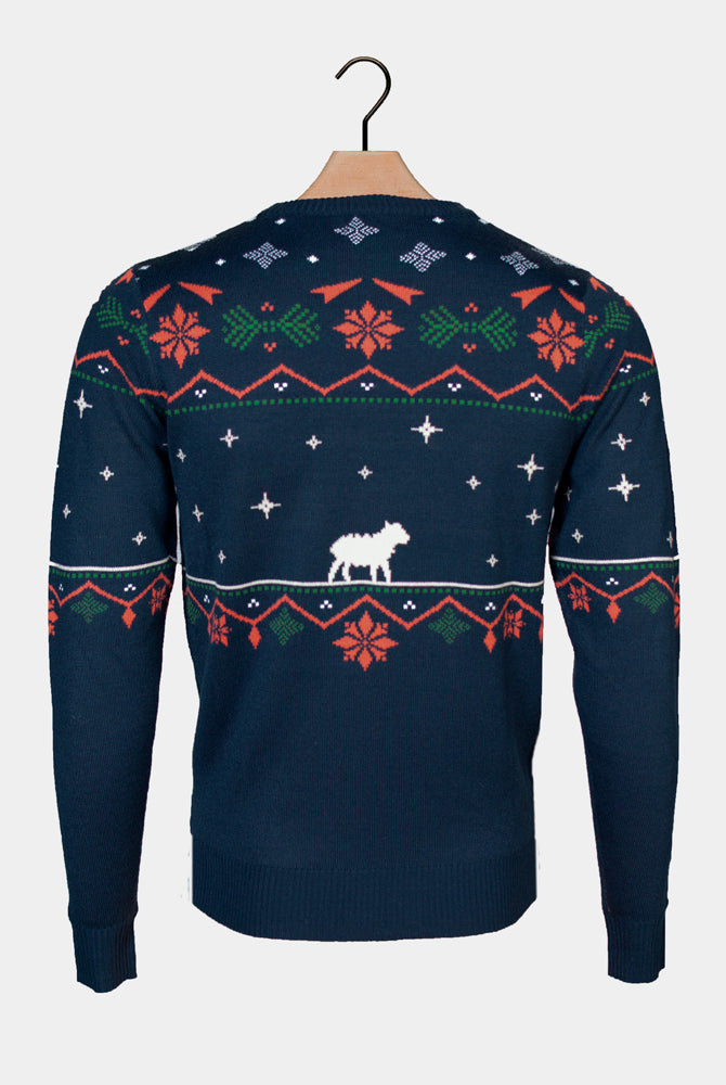 Weihnachtskrippe Herren Weihnachtspullover Blau