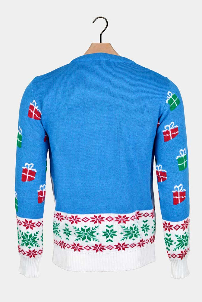 Damen Weihnachtspullover Blau Weihnachtsmann Rudolf
