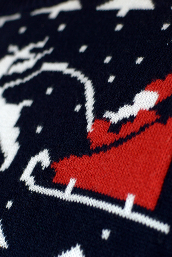 Weihnachtspullover Blau mit Bäumen Damen Schneemännern und Weihnachtsmann