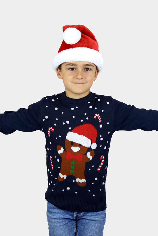 Weihnachtspullover für Kinder Blau mit Gingerbread