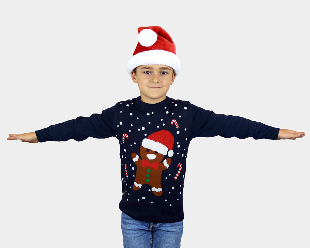 Weihnachtspullover für Kinder Blau mit Gingerbread