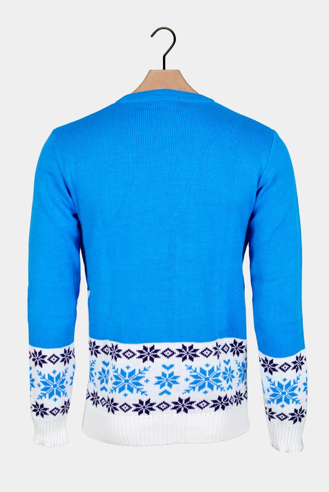 Weihnachtspullover Herren Blau mit Schlittschuh-Rentier