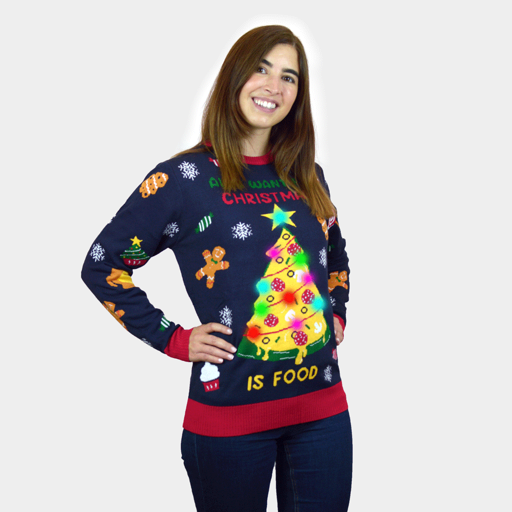 Herren Weihnachtspullover mit LED „Christmas Food“ Damen