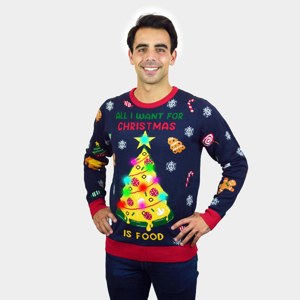 Herren Weihnachtspullover mit LED „Christmas Food“