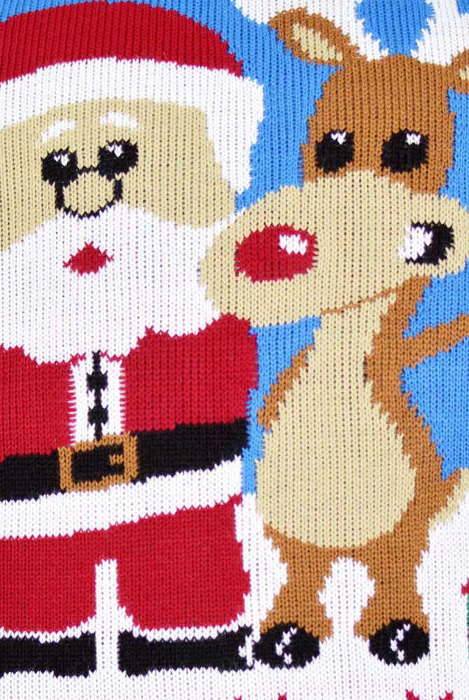 Herren Weihnachtspullover Blau mit Weihnachtsmann Rudolf