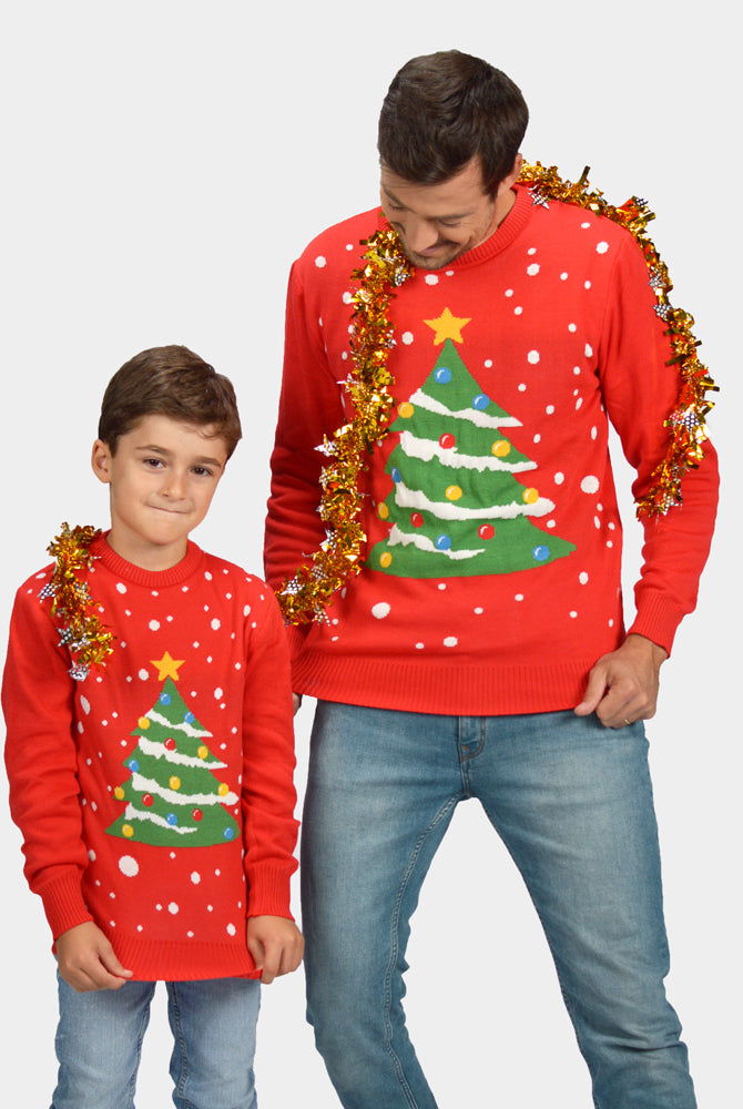 Weihnachtspullover für Kinder in Rot mit Weihnachtsbaum Herren